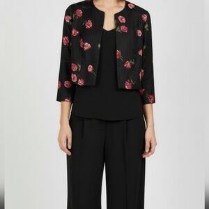 Vintage Silk Gidding Jenny  Cropped Floral Black Jacket Womens Size 6